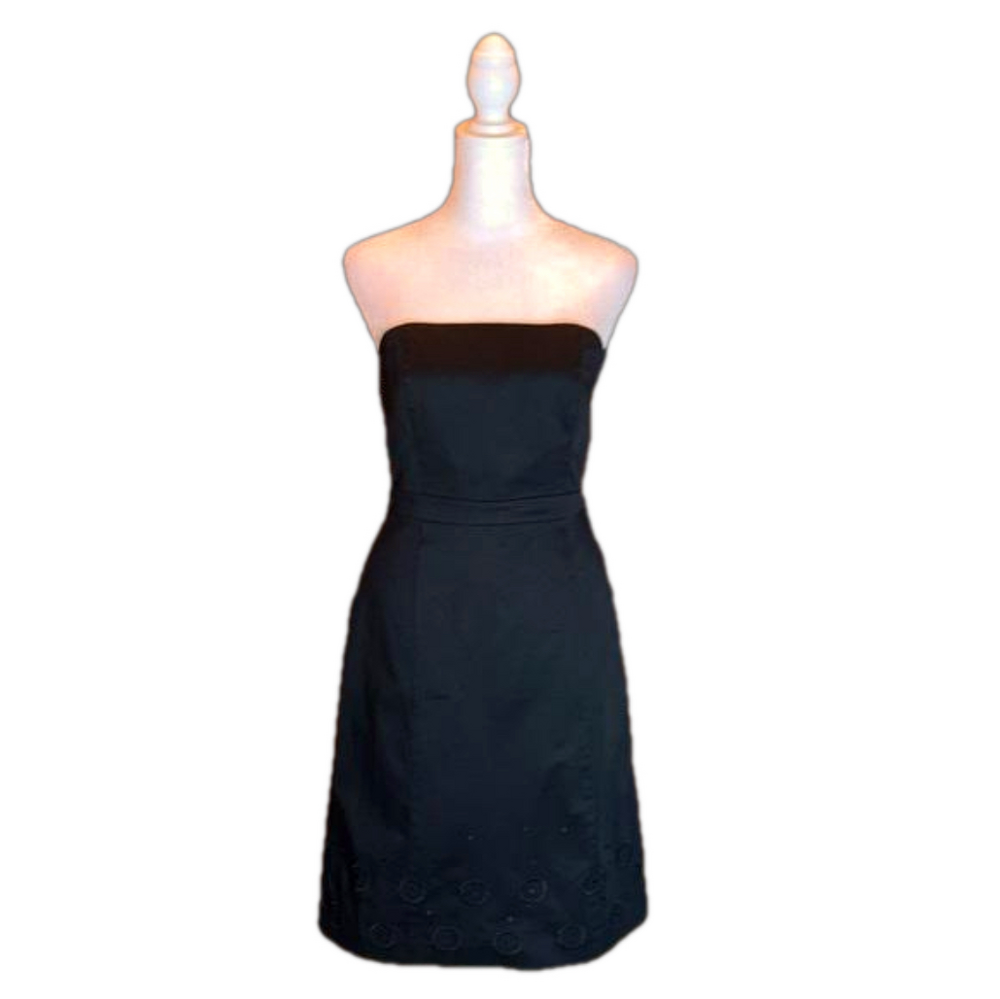ANN TAYLOR PETITES Black Strapless Dress with Embroidered Trim Size 2P